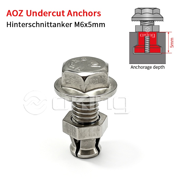 AOZ Stainless Steel M6x5mm Undercut Anchor, Hinterschnittanker Para sa Undercut Fixing Systems
